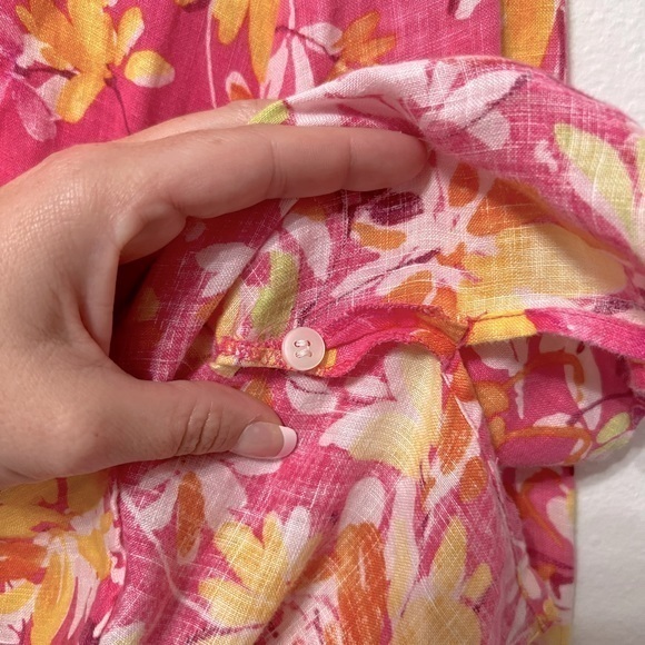 LIZ‎ CLAIBORNE 100% Linen Long Sleeve Colorful Floral Button Up Blouse Petite M - Picture 5 of 6